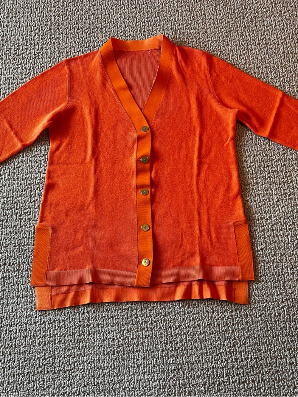 Vibrant Orange Button-Front Knit Cardigan